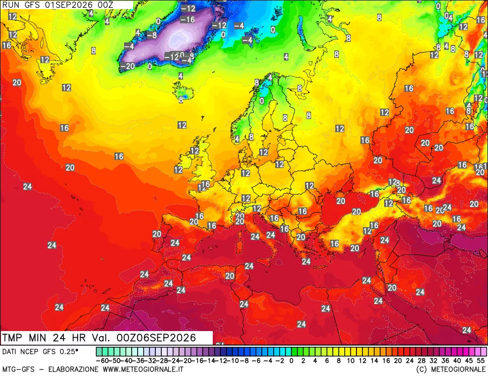 mappa Temperatura minima 24 ore