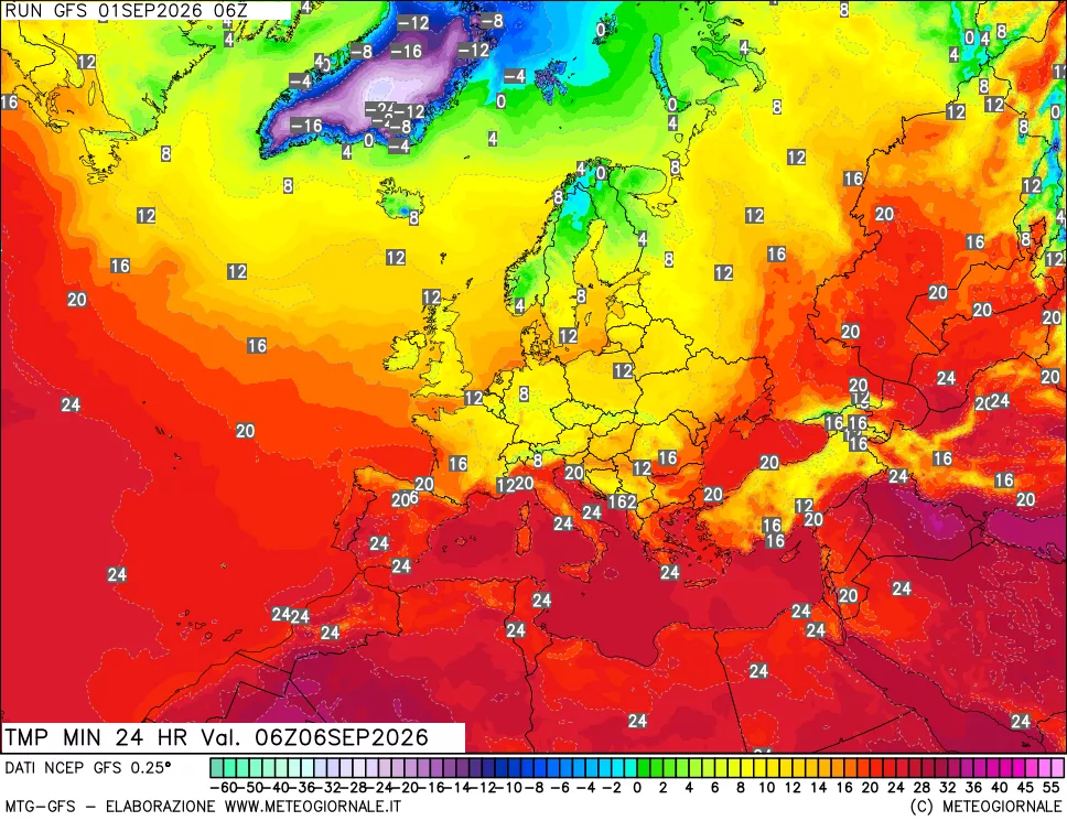 mappa Temperatura minima 24 ore