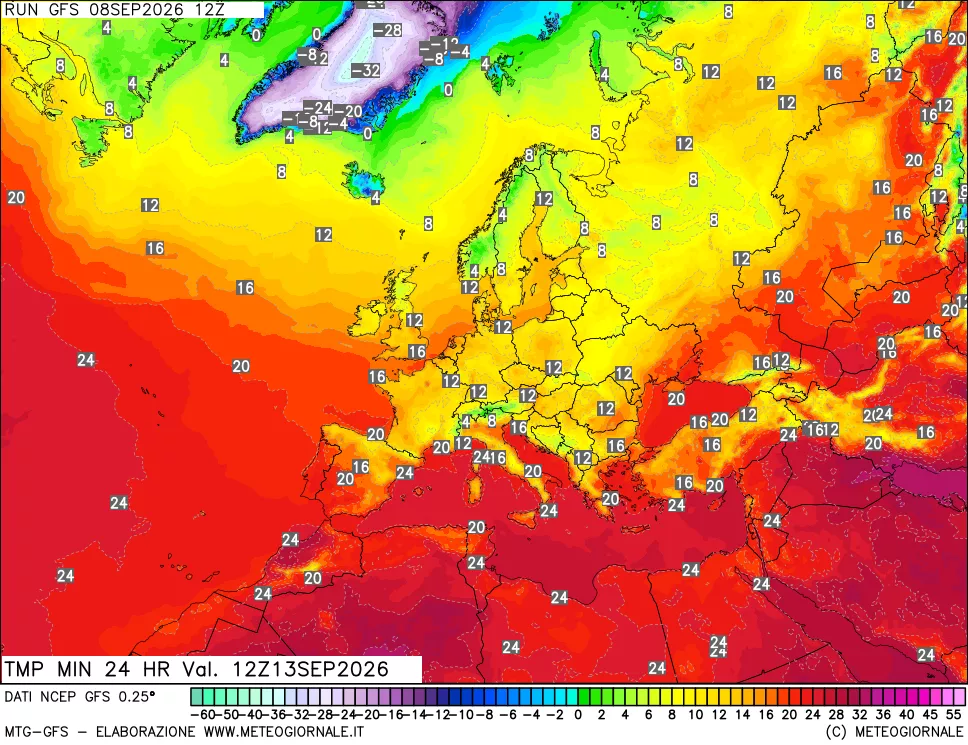 mappa Temperatura minima 24 ore