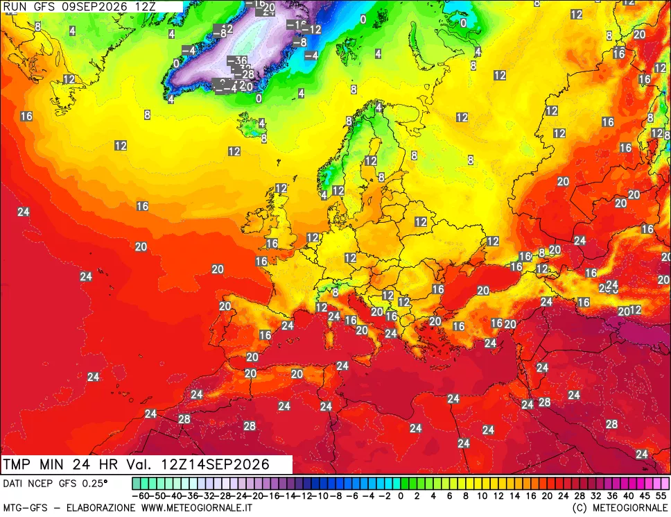 mappa Temperatura minima 24 ore