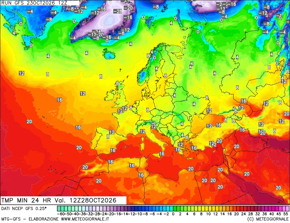 mappa Temperatura minima 24 ore
