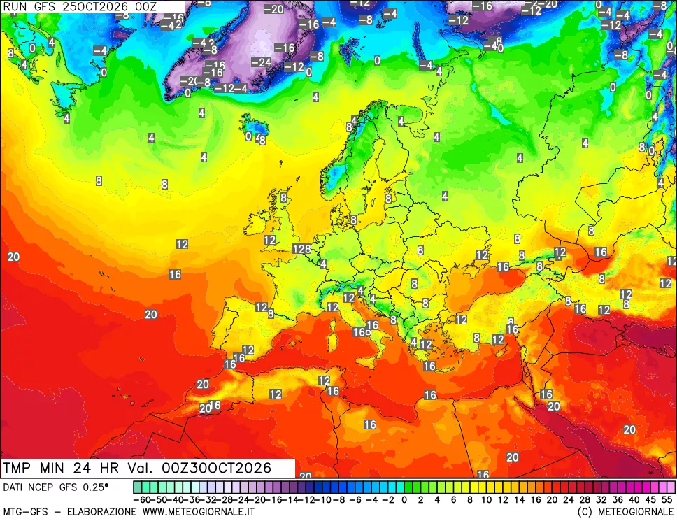 mappa Temperatura minima 24 ore