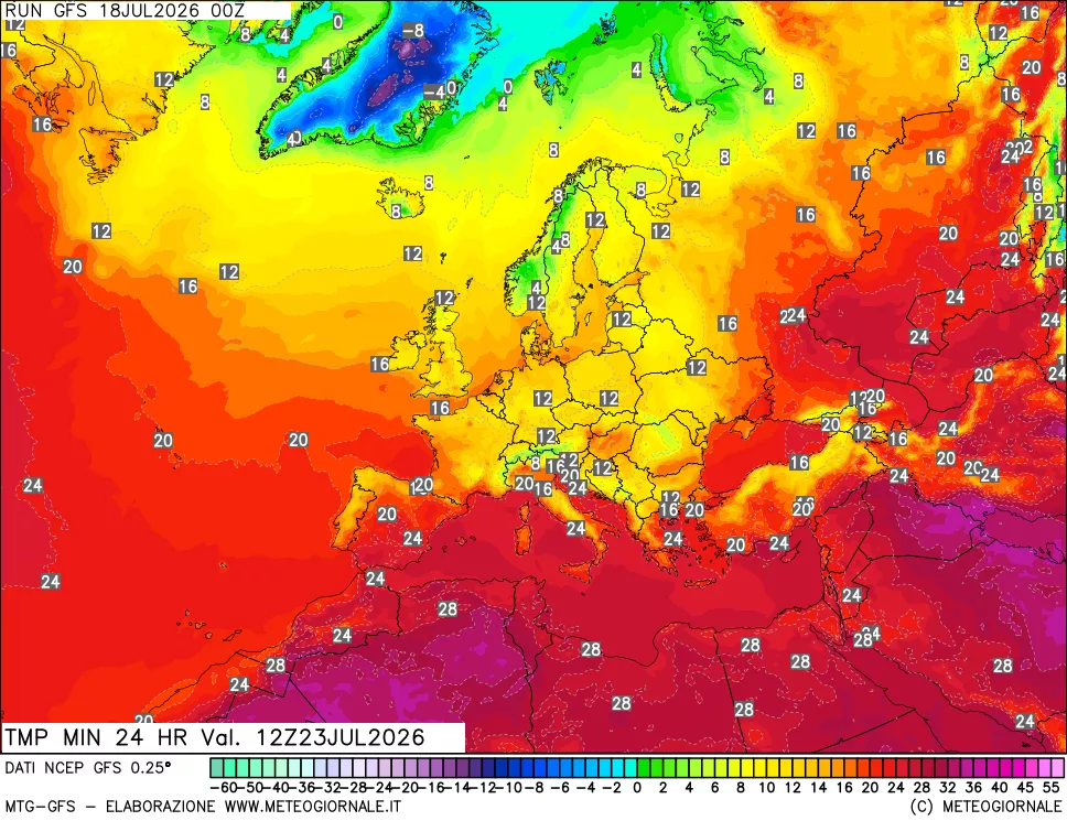mappa Temperatura minima 24 ore