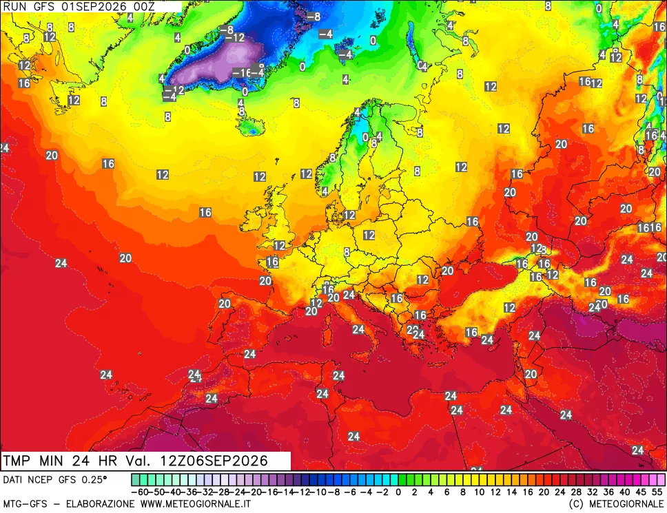 mappa Temperatura minima 24 ore