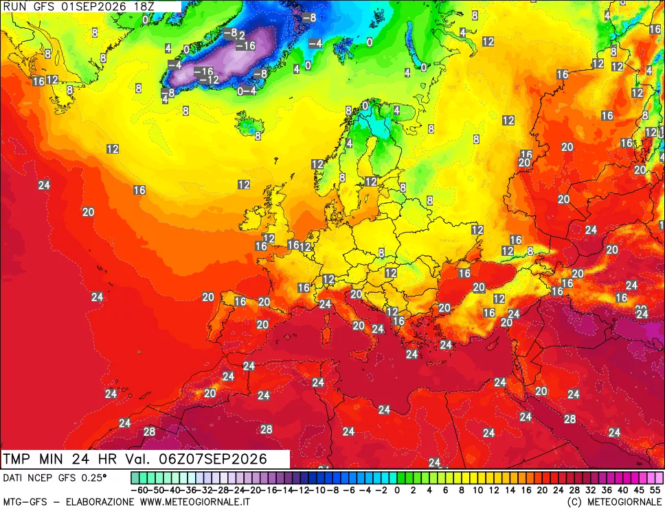 mappa Temperatura minima 24 ore