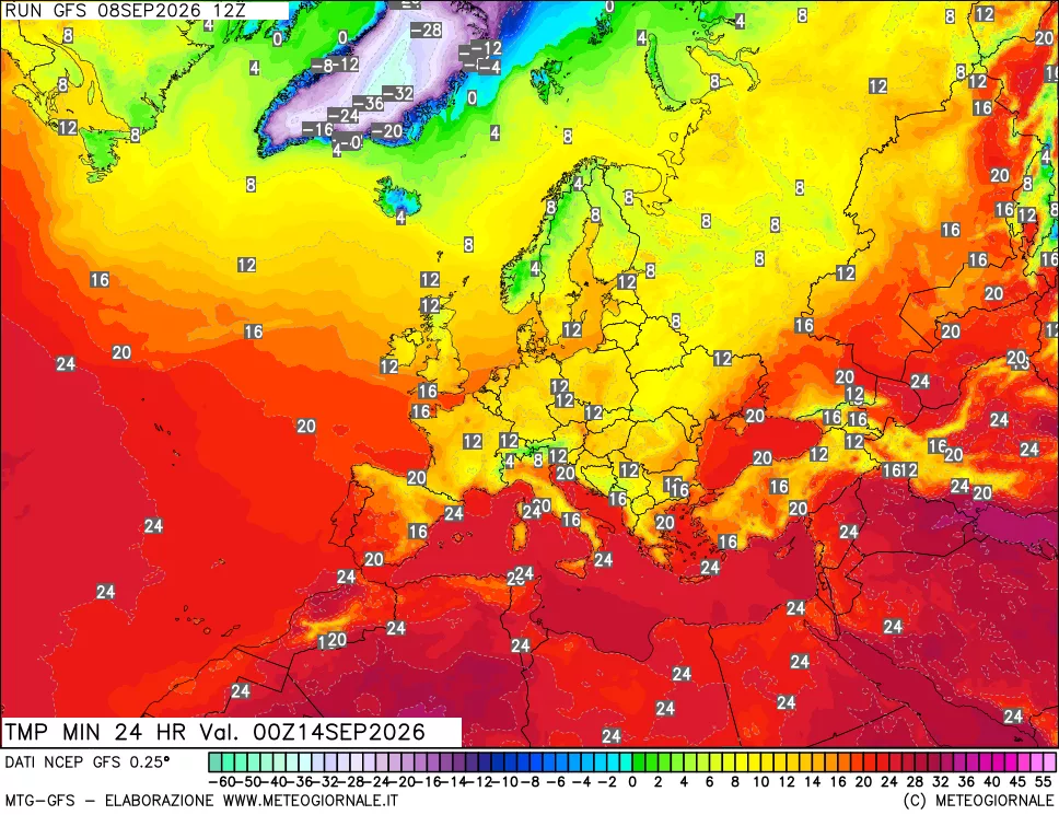 mappa Temperatura minima 24 ore