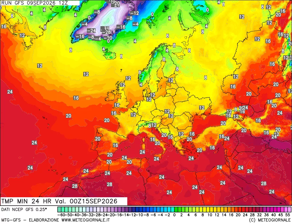 mappa Temperatura minima 24 ore
