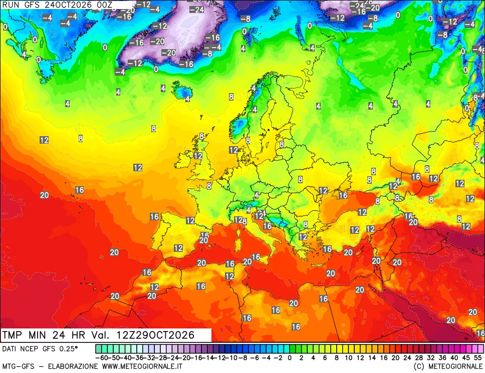 mappa Temperatura minima 24 ore