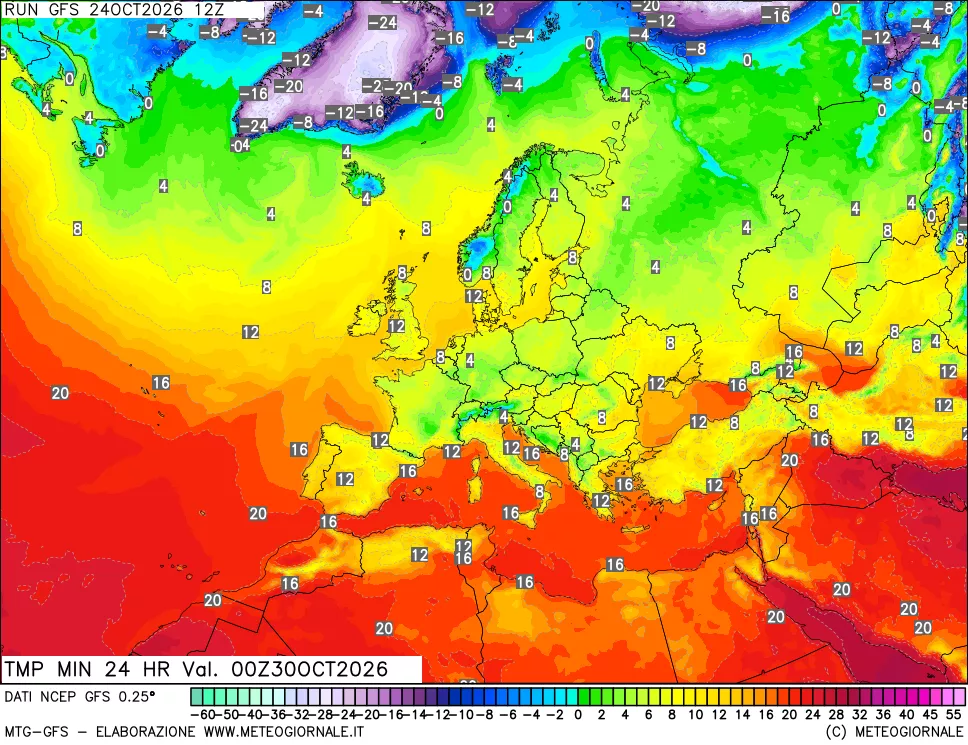 mappa Temperatura minima 24 ore