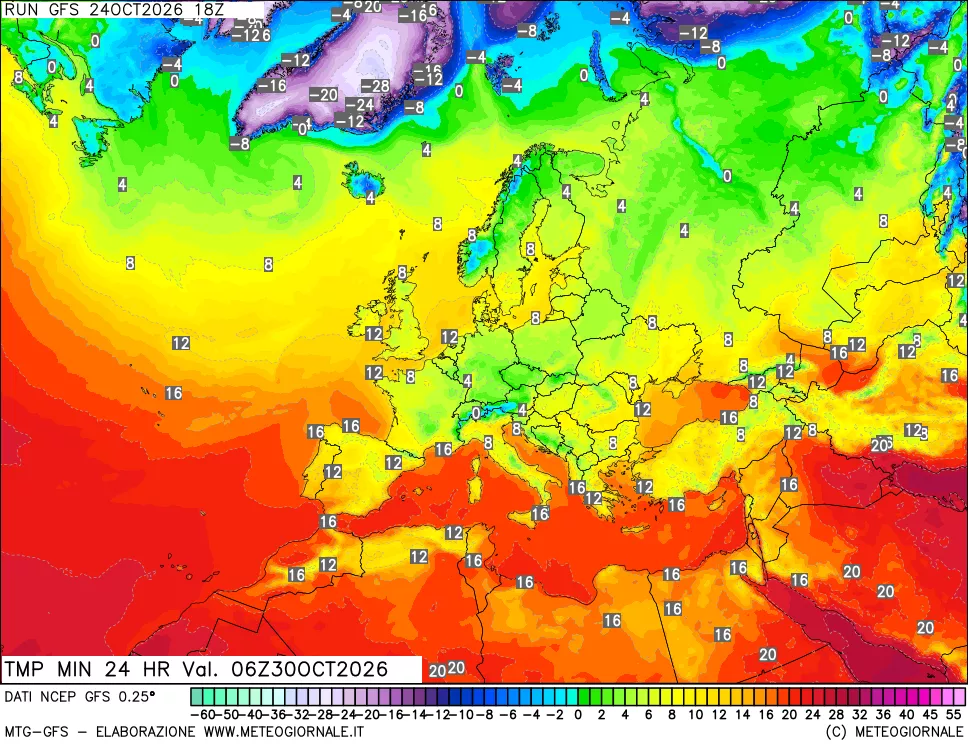 mappa Temperatura minima 24 ore