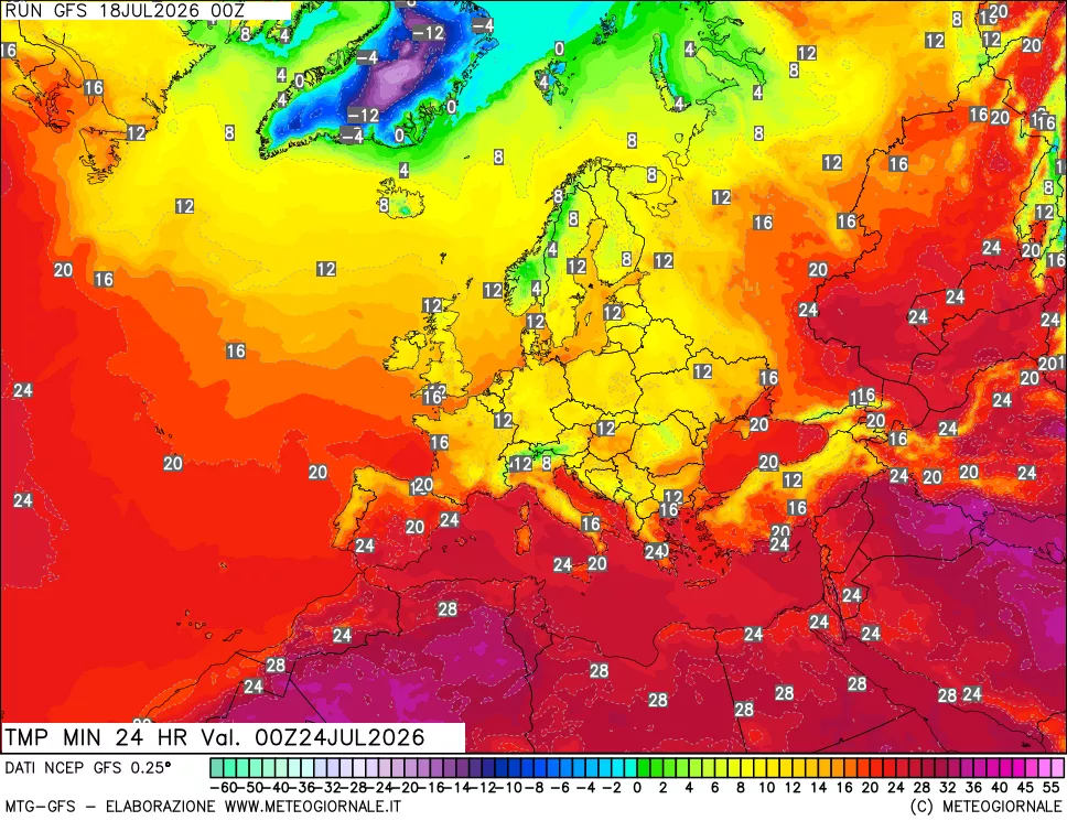 mappa Temperatura minima 24 ore