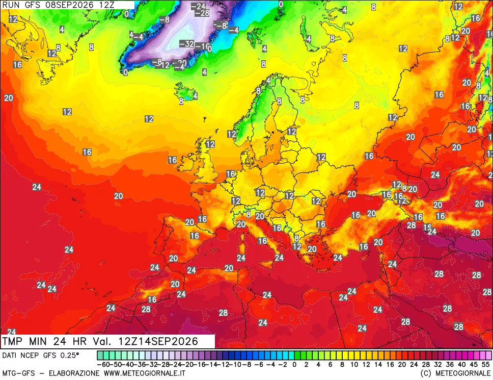 mappa Temperatura minima 24 ore