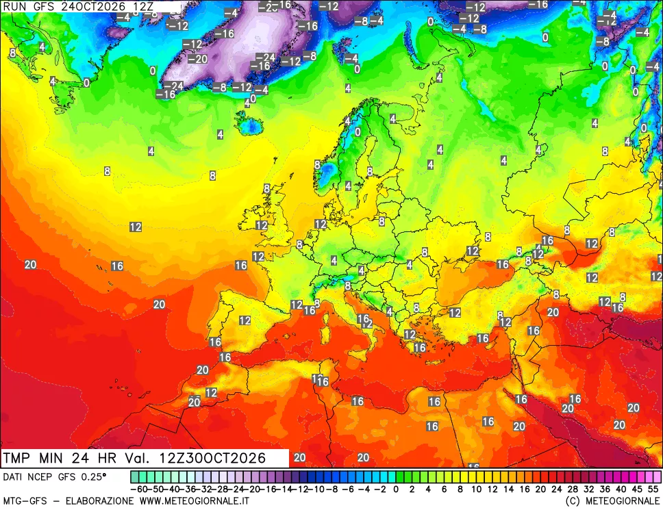 mappa Temperatura minima 24 ore