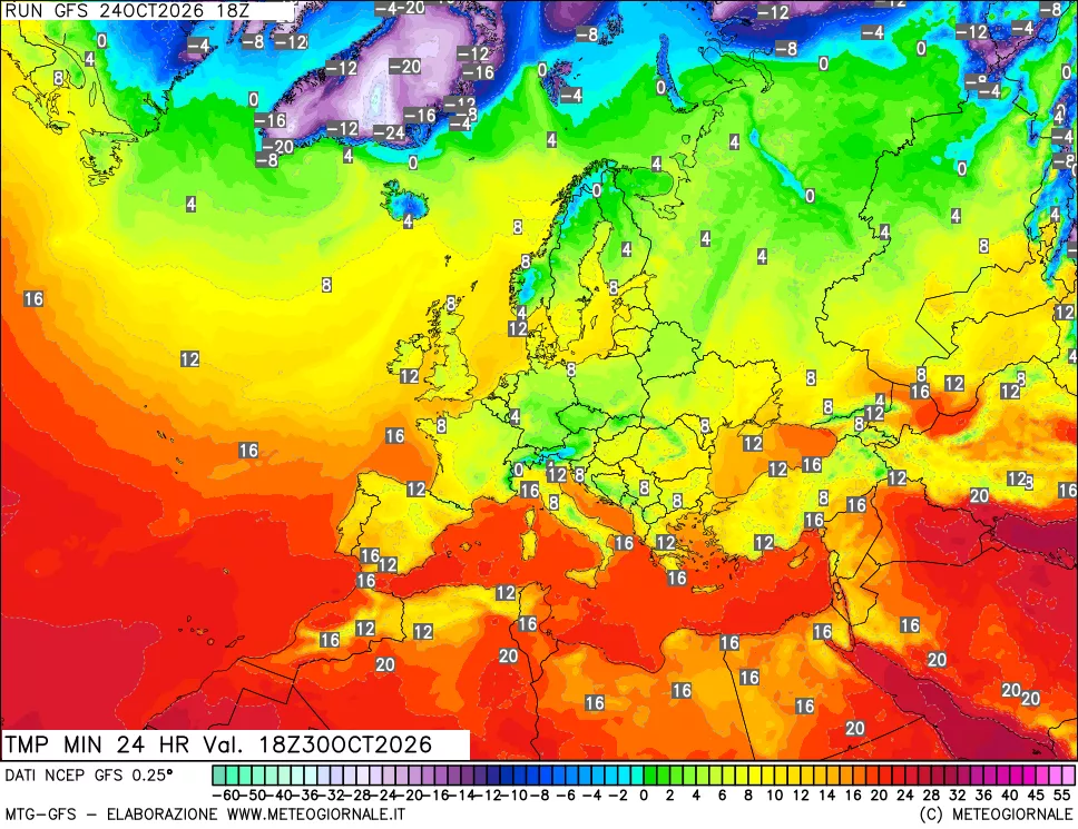 mappa Temperatura minima 24 ore