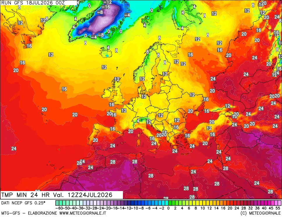 mappa Temperatura minima 24 ore