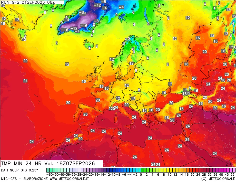 mappa Temperatura minima 24 ore