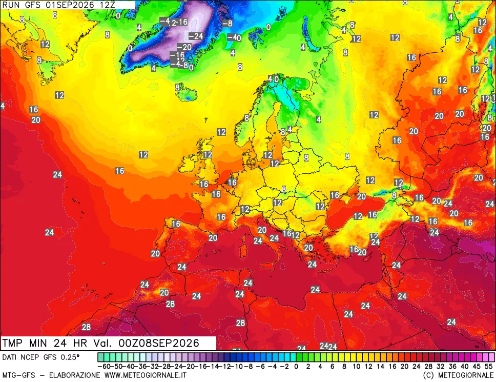 mappa Temperatura minima 24 ore