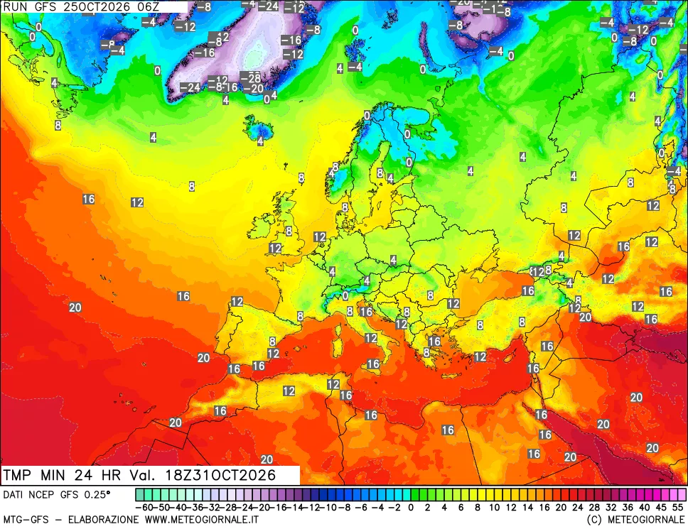 mappa Temperatura minima 24 ore