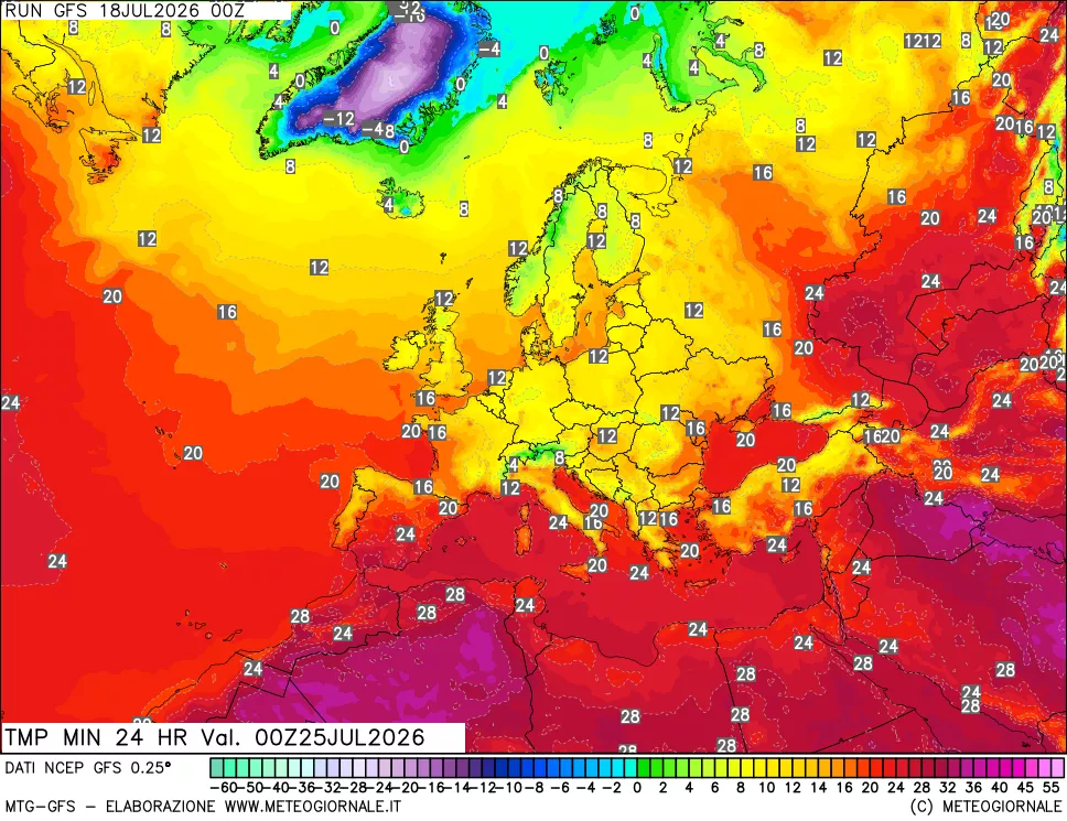 mappa Temperatura minima 24 ore