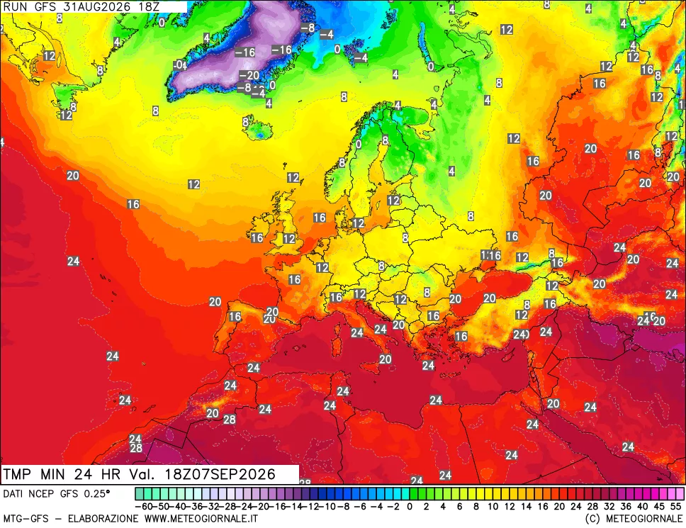 mappa Temperatura minima 24 ore