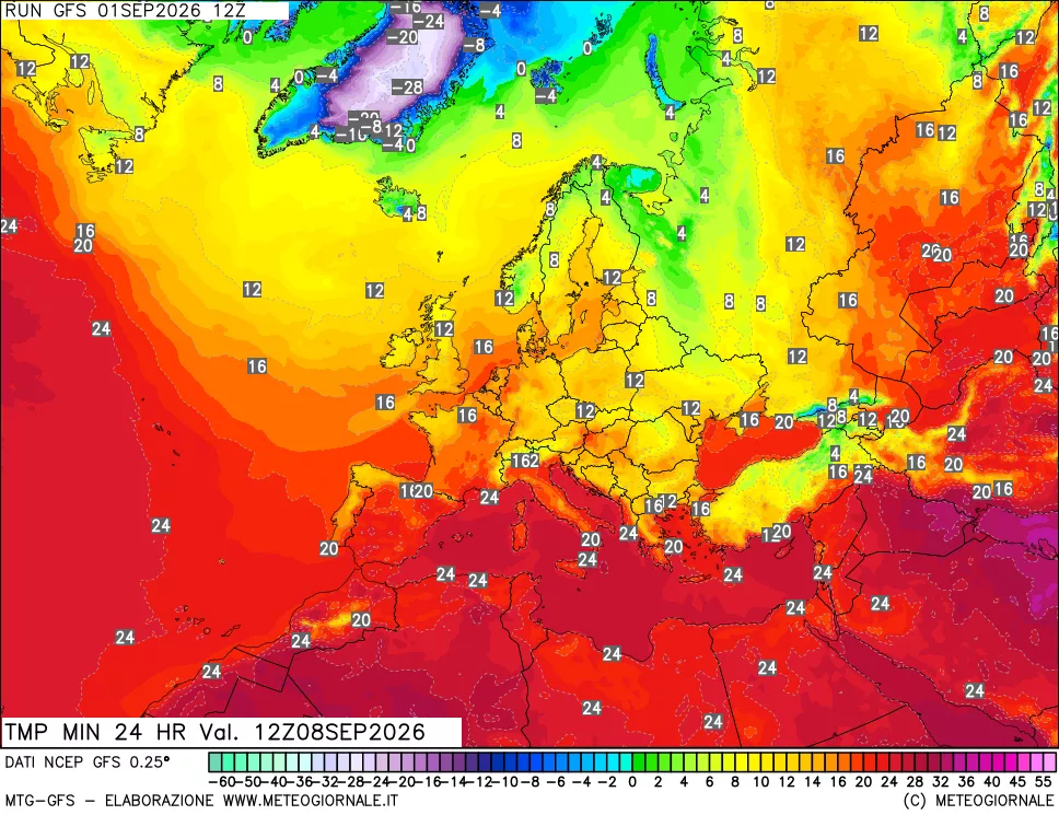 mappa Temperatura minima 24 ore