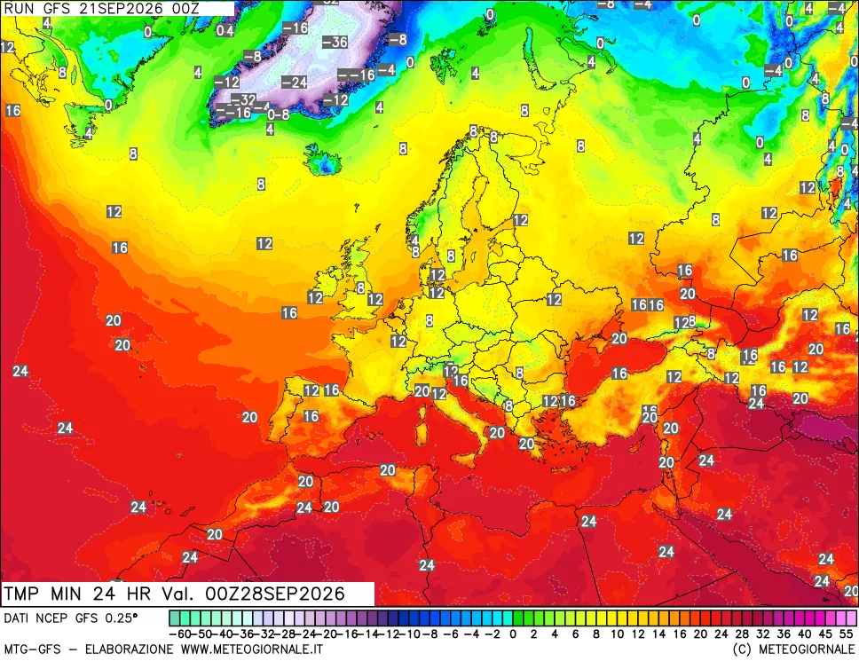 mappa Temperatura minima 24 ore