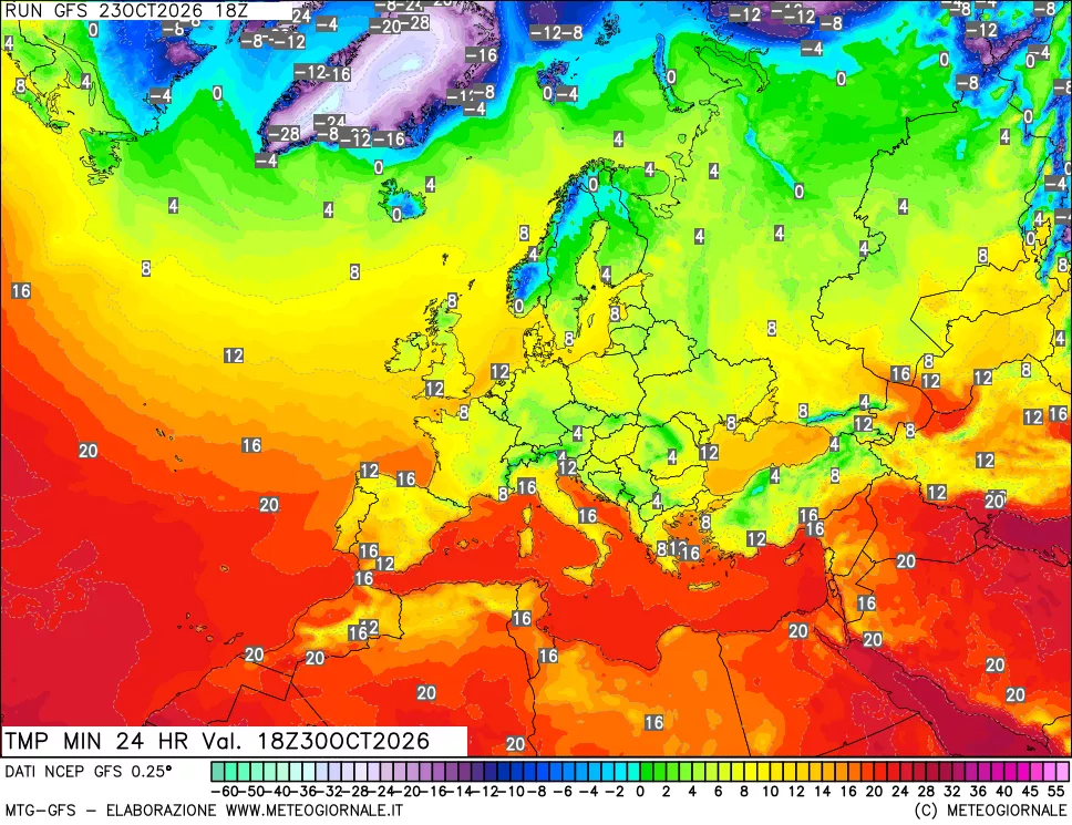 mappa Temperatura minima 24 ore