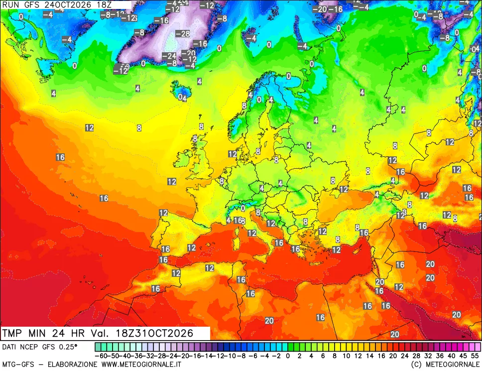 mappa Temperatura minima 24 ore