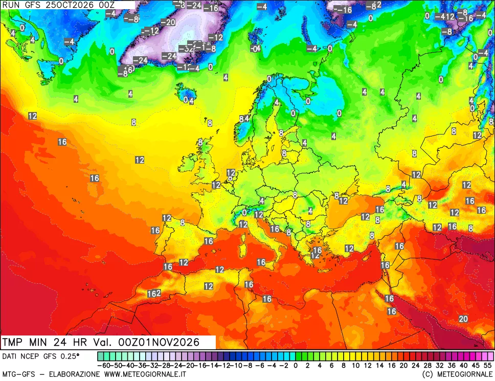 mappa Temperatura minima 24 ore