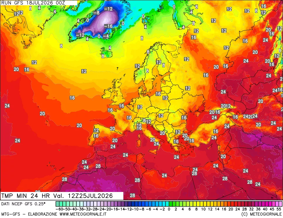 mappa Temperatura minima 24 ore