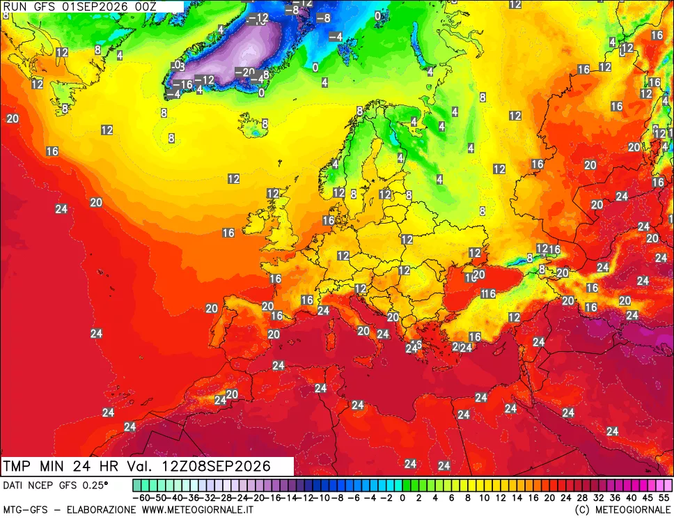 mappa Temperatura minima 24 ore