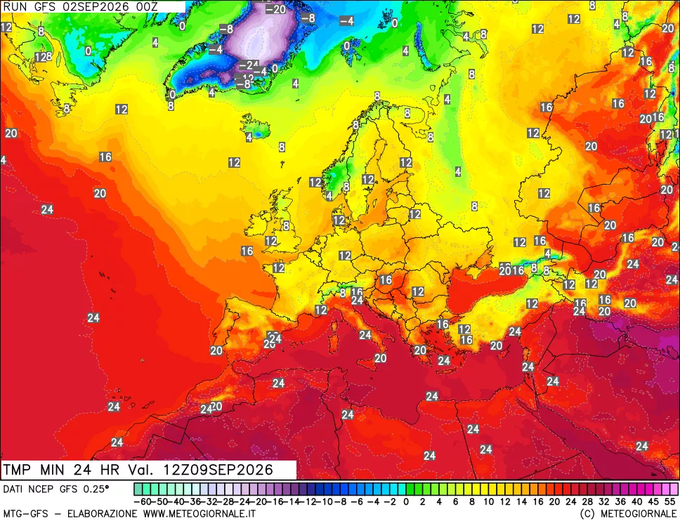 mappa Temperatura minima 24 ore