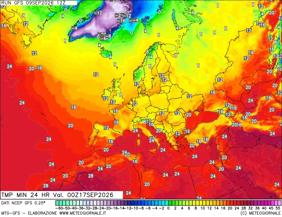 mappa Temperatura minima 24 ore