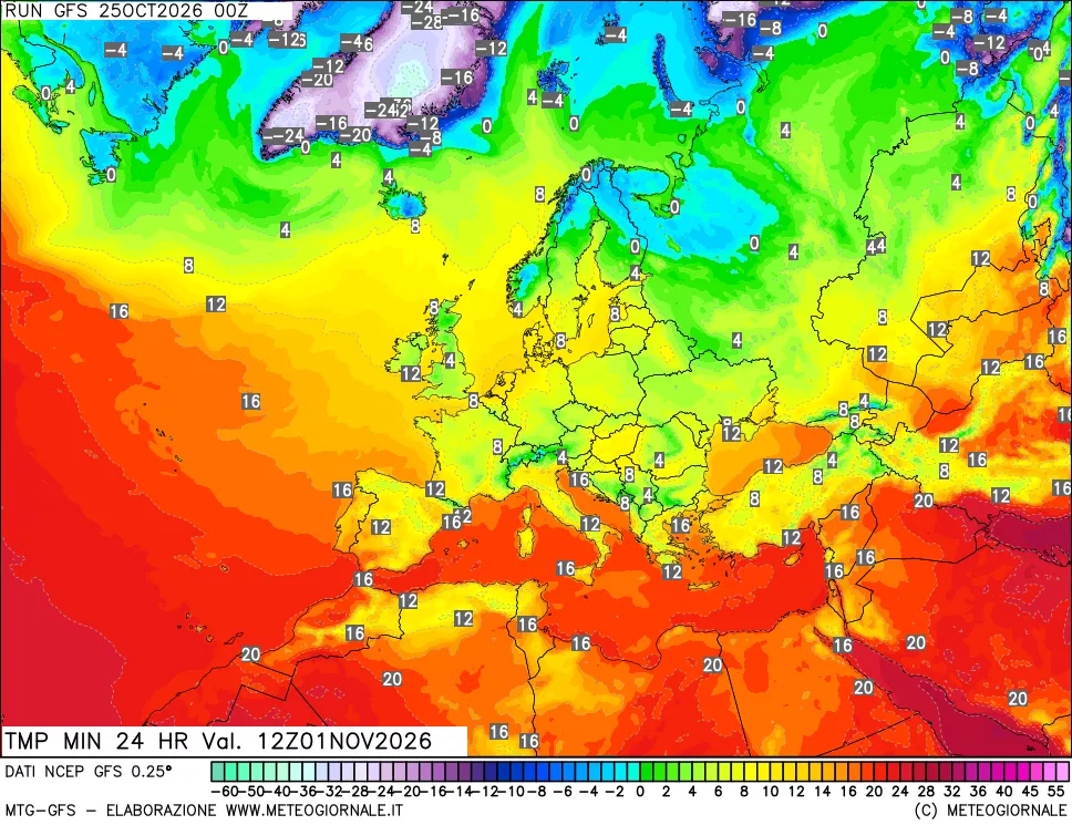 mappa Temperatura minima 24 ore