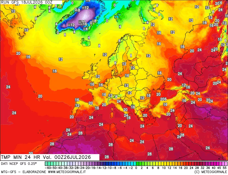 mappa Temperatura minima 24 ore