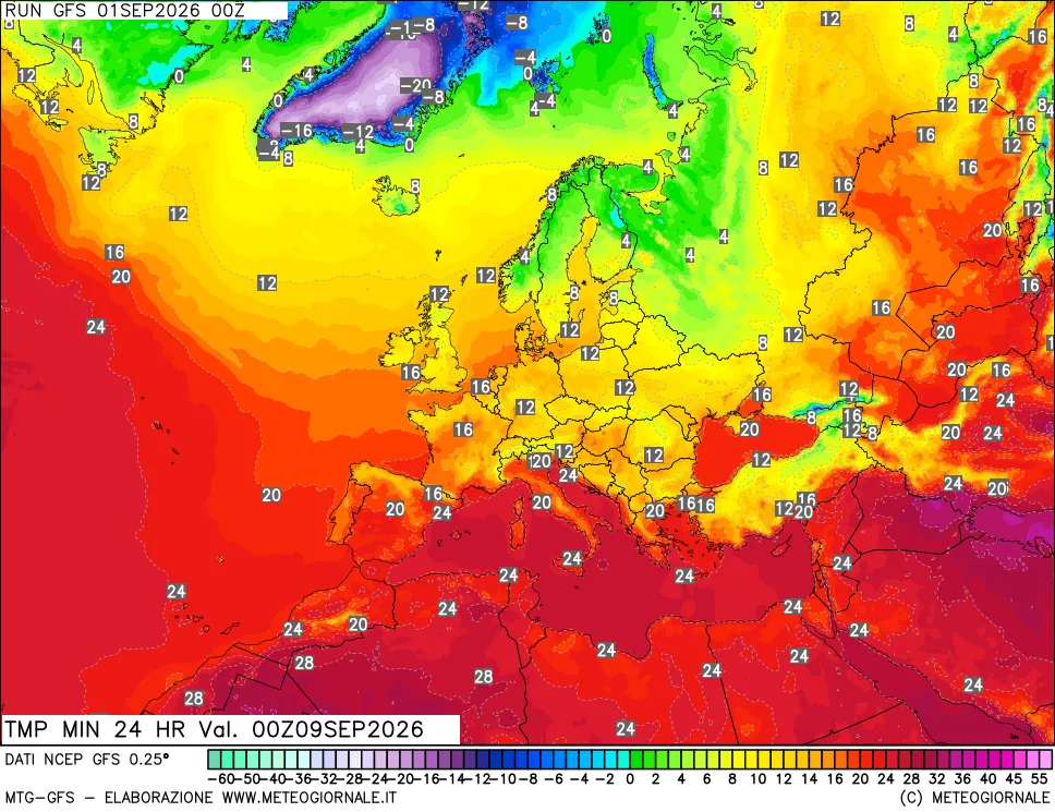 mappa Temperatura minima 24 ore