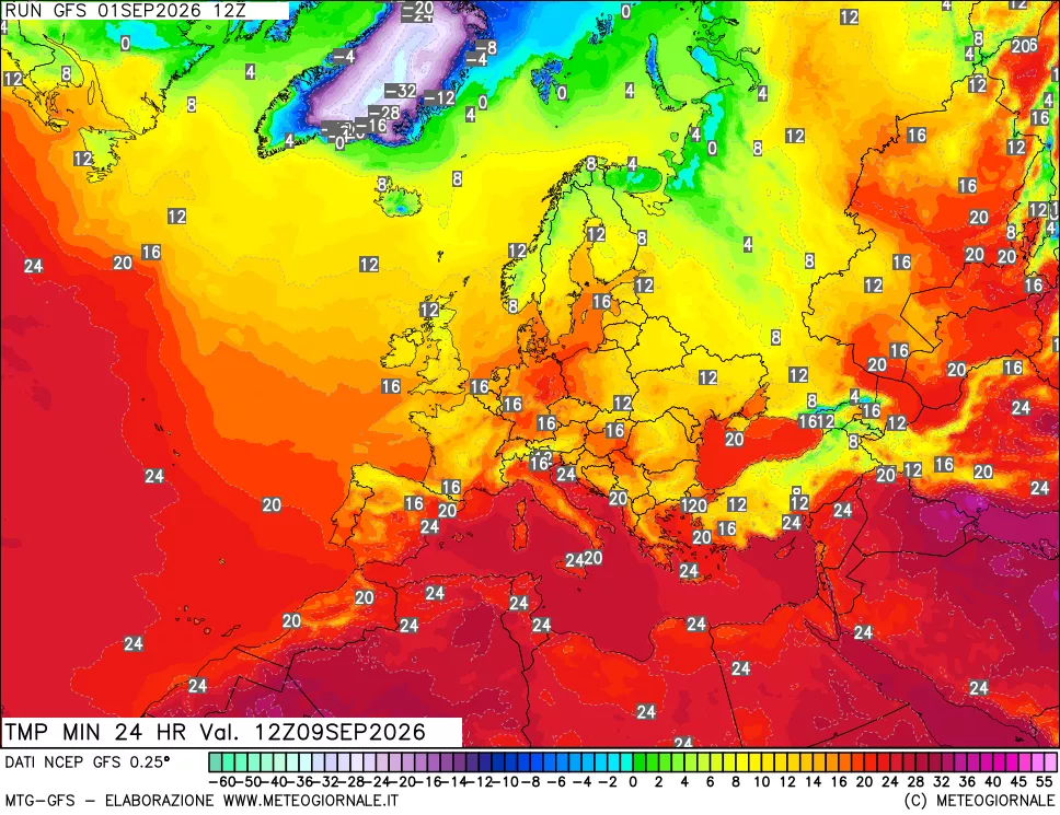 mappa Temperatura minima 24 ore