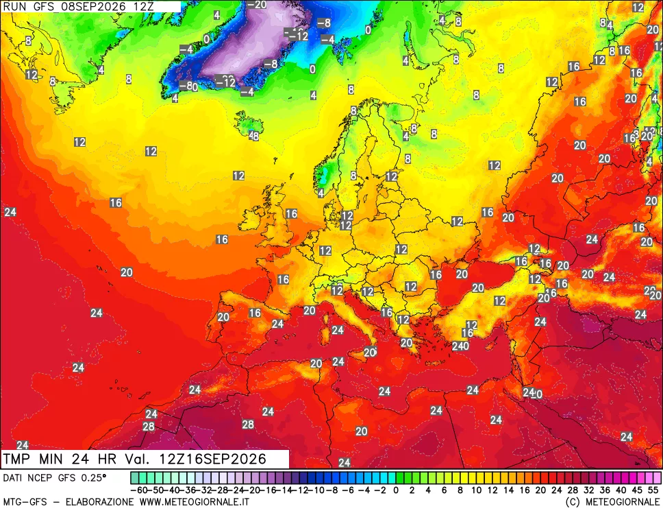 mappa Temperatura minima 24 ore