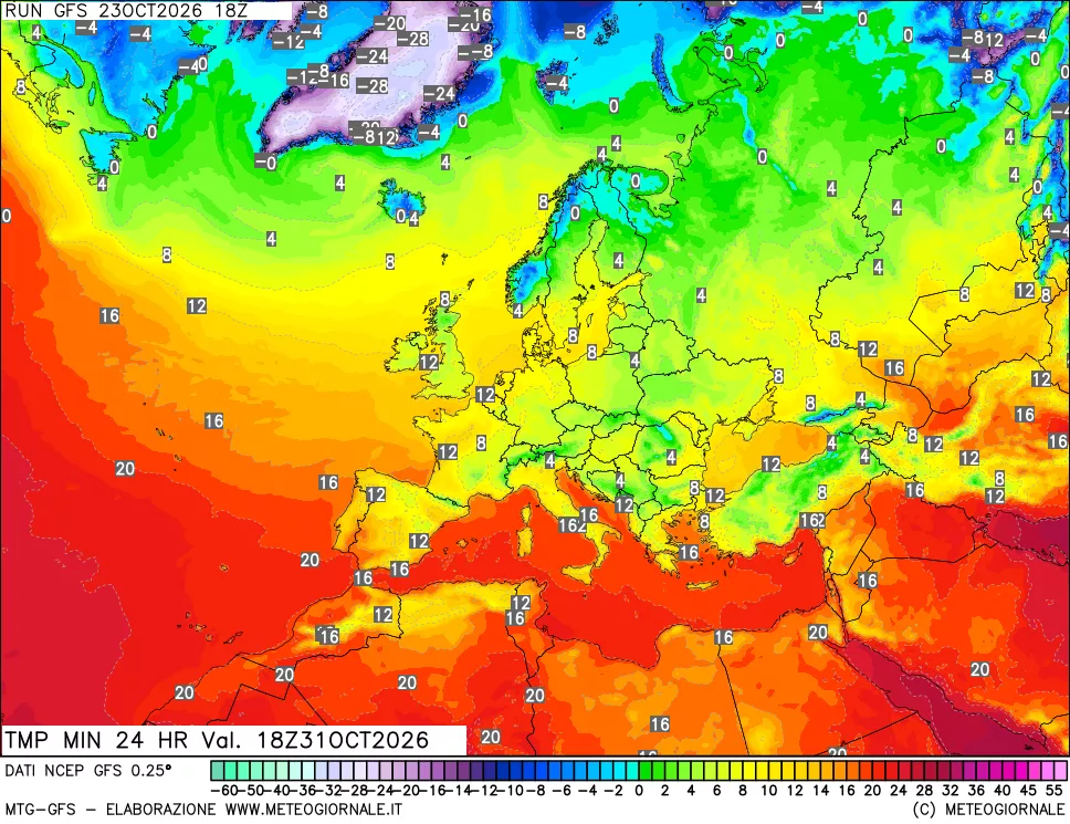 mappa Temperatura minima 24 ore