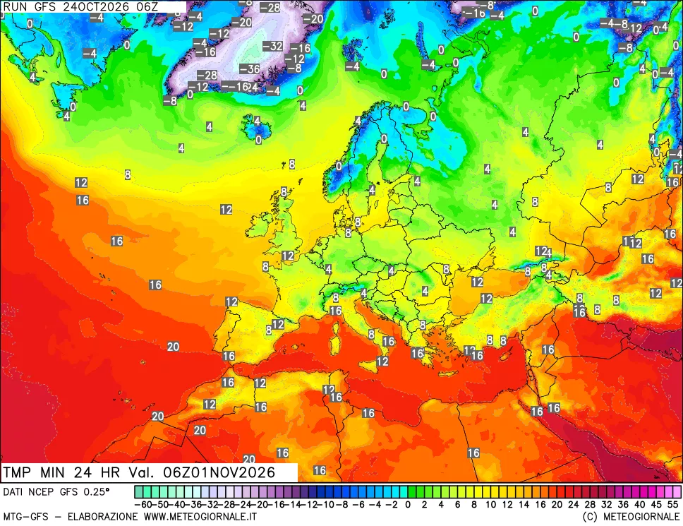 mappa Temperatura minima 24 ore