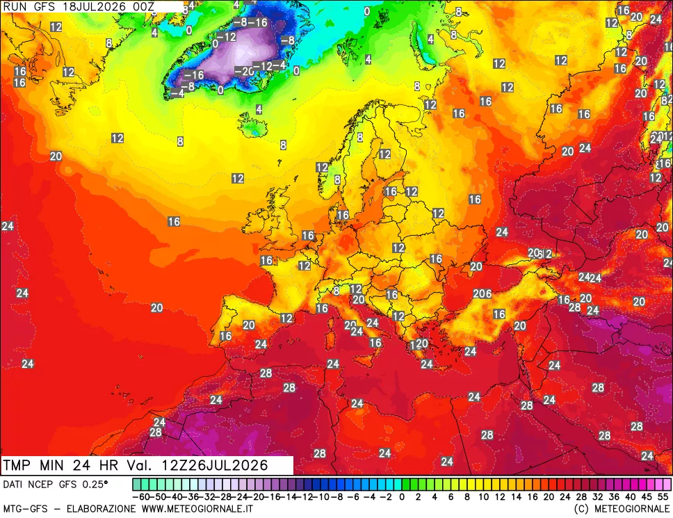 mappa Temperatura minima 24 ore