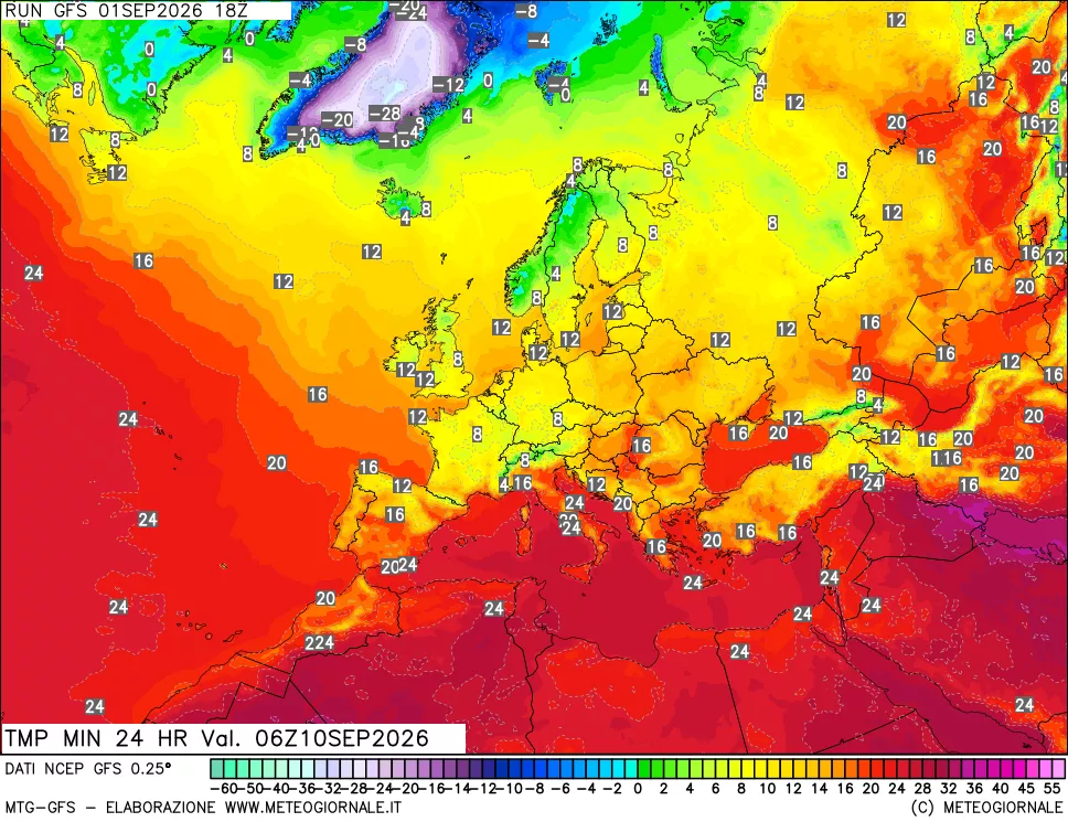 mappa Temperatura minima 24 ore