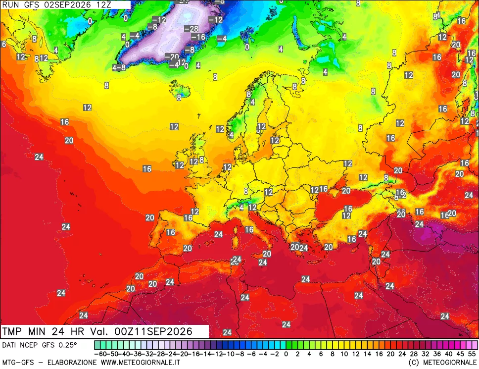 mappa Temperatura minima 24 ore