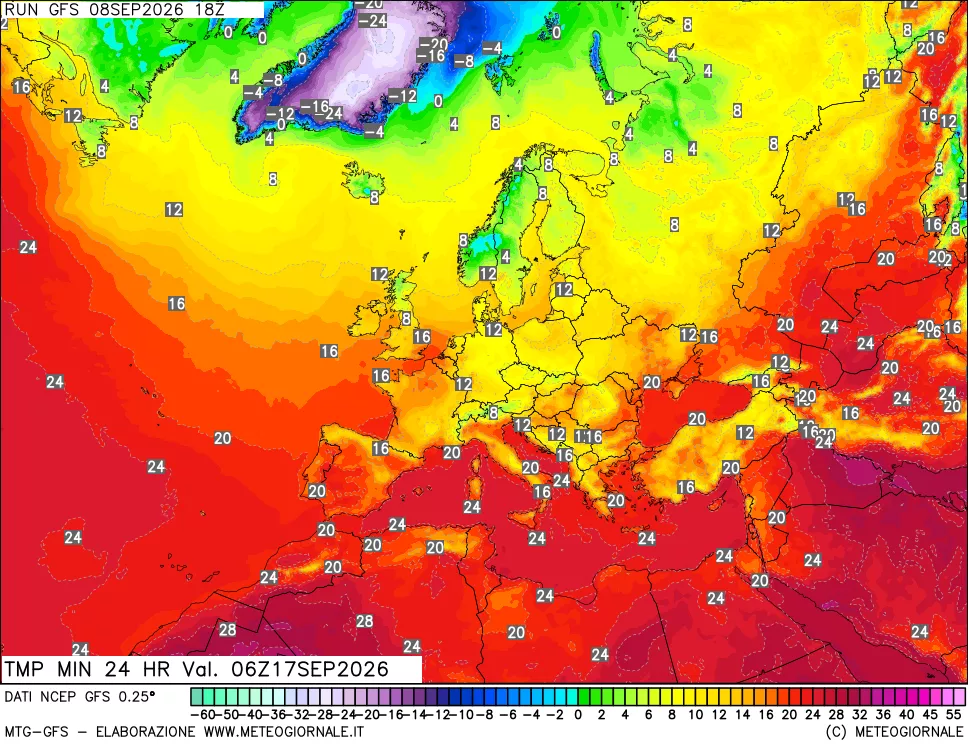 mappa Temperatura minima 24 ore