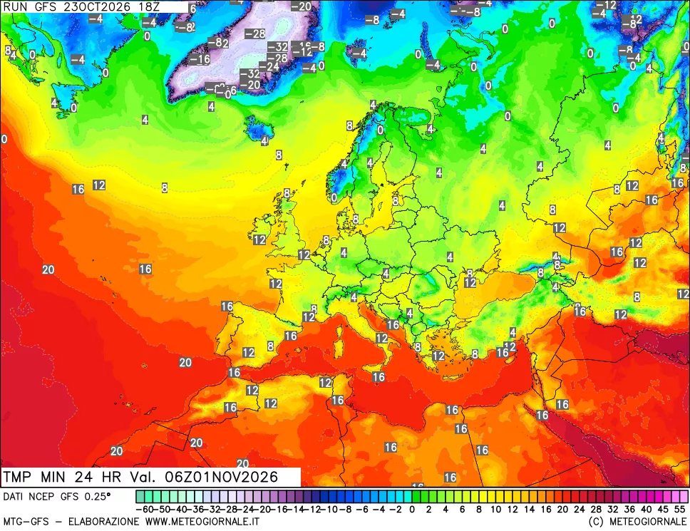 mappa Temperatura minima 24 ore