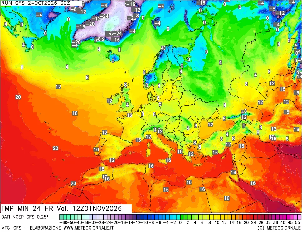 mappa Temperatura minima 24 ore