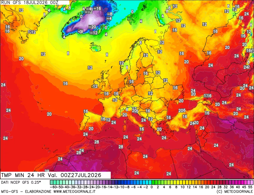 mappa Temperatura minima 24 ore