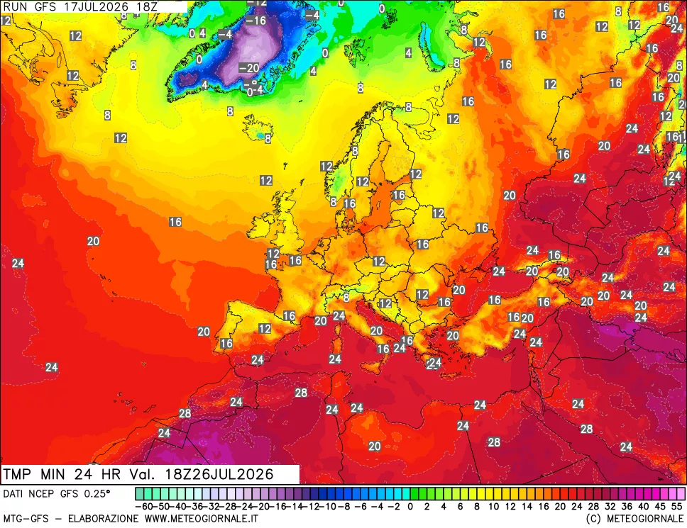 mappa Temperatura minima 24 ore