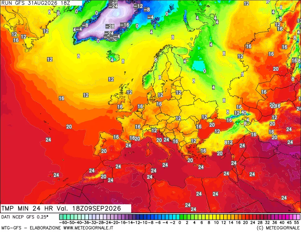 mappa Temperatura minima 24 ore