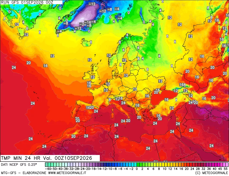 mappa Temperatura minima 24 ore